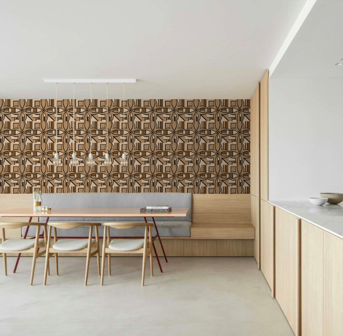 BLOK - Wood wallpaper on a wall in a property development interior design project