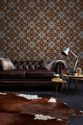 Rokusho - ROKGYBN. Alternating grey and brown chequred patterned wallpaper in the interior of a luxury yacht