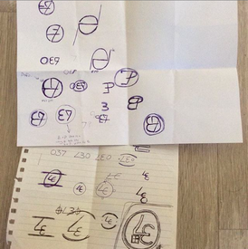 Hand drawn logo ideas during logo development process