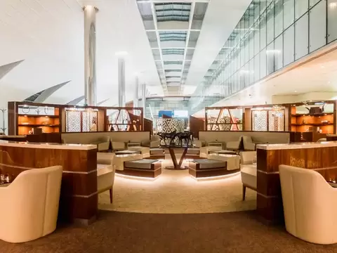 Emirates business class lounge interior Dubai International Airport