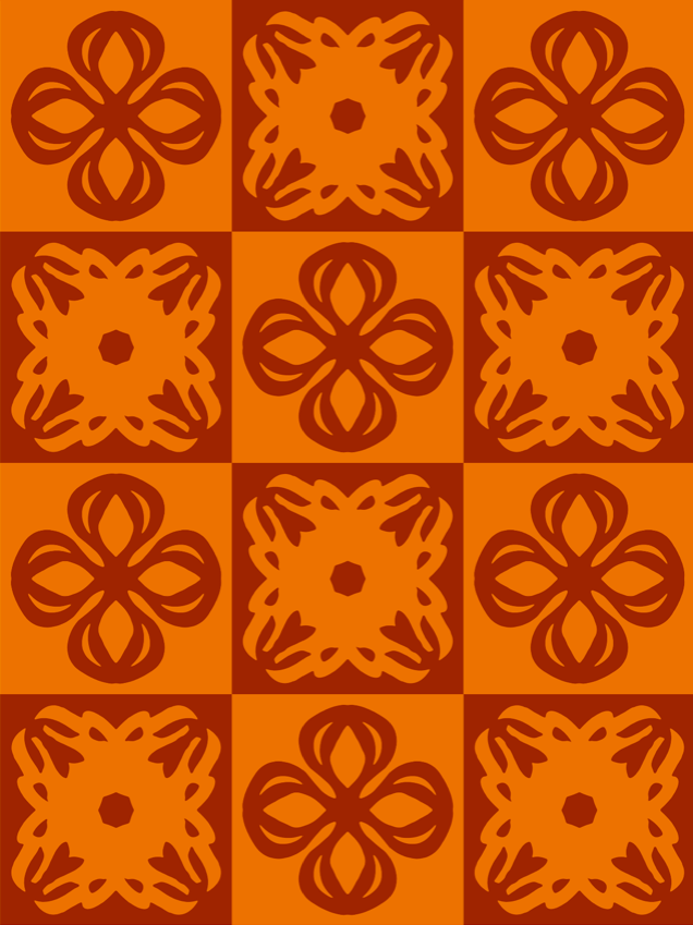 Rokusho - ROKLDO light orange and dark orange chequred wallpaper with contrasting light and dark orange patterns